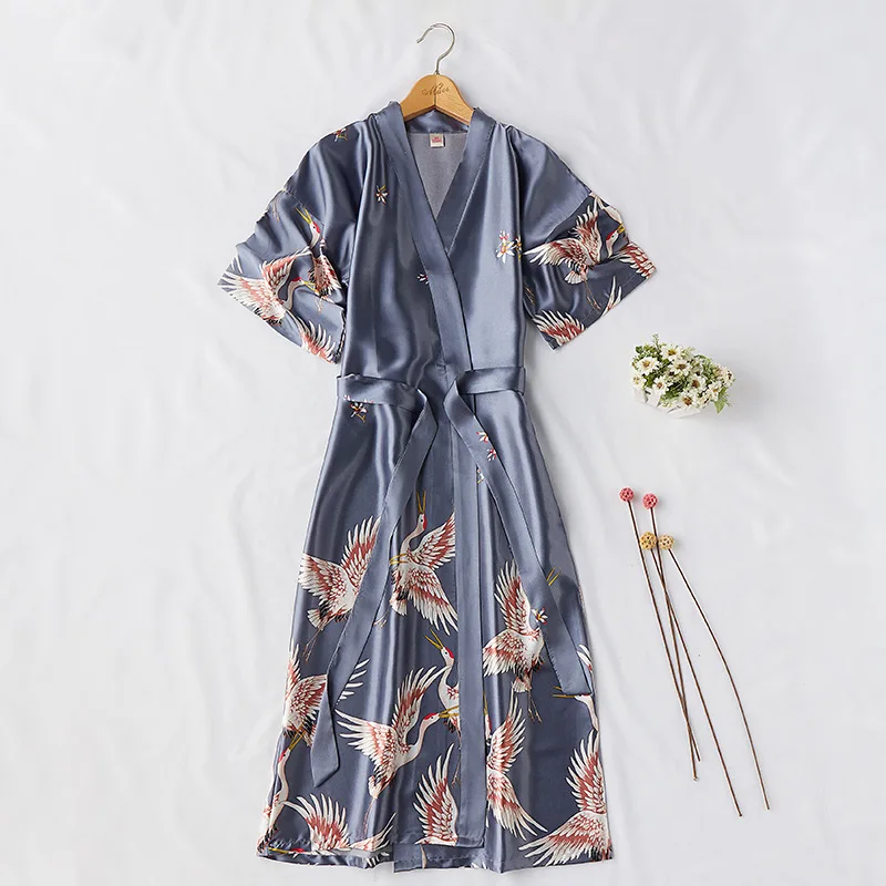 

Women Casual Silky Bath Gown Lingerie Nightwear Print Satin Wedding Robe Red Home Clothing Kimono Robe Gown Elegant Sleepwear