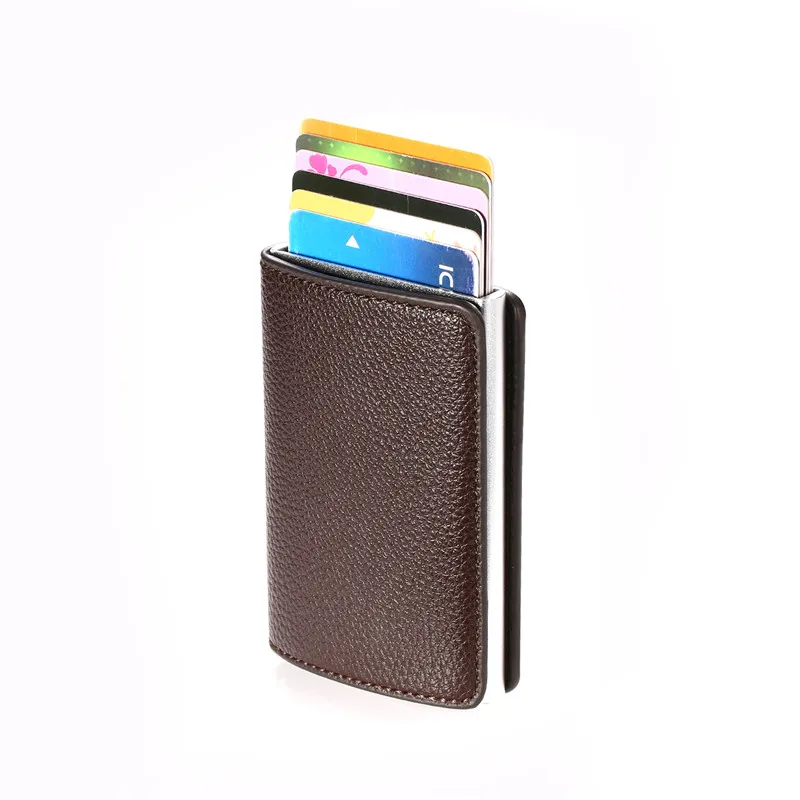 ZOVYVOL RFID всплывающий держатель для карт алюминиевая коробка личи мягкий кожаный чехол для карт Защита информации безопасность Тонкий чехол для ID карты