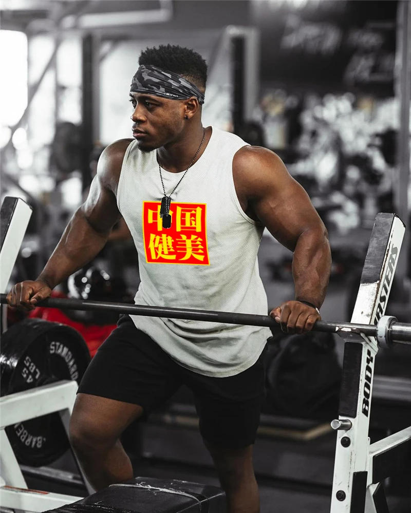 

New Summer Fitness Fashion Workout Gym Mesh Tank Top Men Musculation Clothing Bodybuilding Sport Sleeveless Shirt Quick Dry Vest