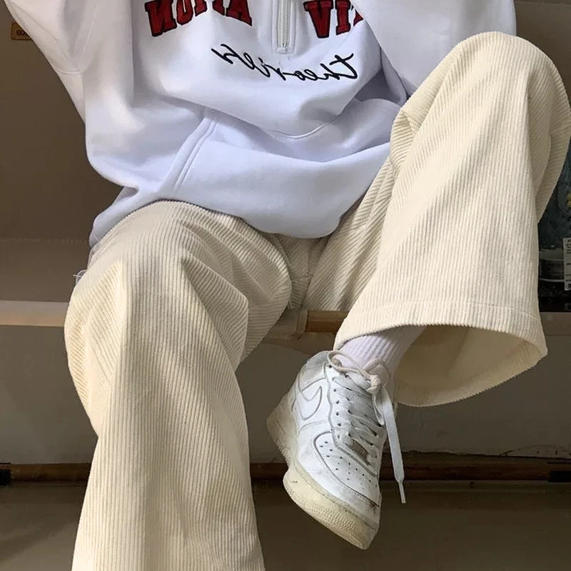 HOUZHOU-pantalones de pana de pierna ancha para mujer, pantalón de estilo coreano, suave, color rosa, de talla grande, negro, para primavera, 2021