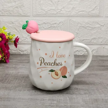 

460ml Pink peach ceramics Mug with spoon lid,Cute porcelain mug,Flower Tea Set Coffee Cup,Water Milk Coffee Drinkware Gift