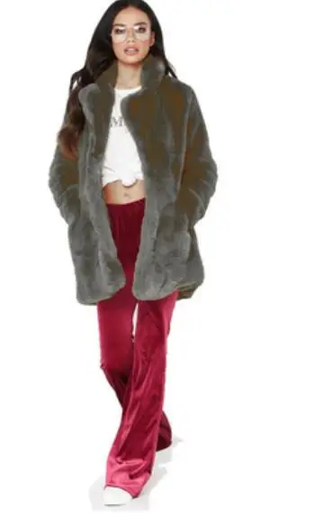 Женщина многоцветный искусственного меха длинные пальто меха норки пальто High Street зима теплая верхняя одежда леди уличной моды меховые - Цвет: dark gray