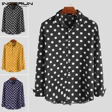INCERUN стильный Polka Dot Для мужчин рубашка Повседневное длинный рукав; пуговицы блузка уличные Стиль Camisa брендовая деловая, общественная рубашки Для мужчин