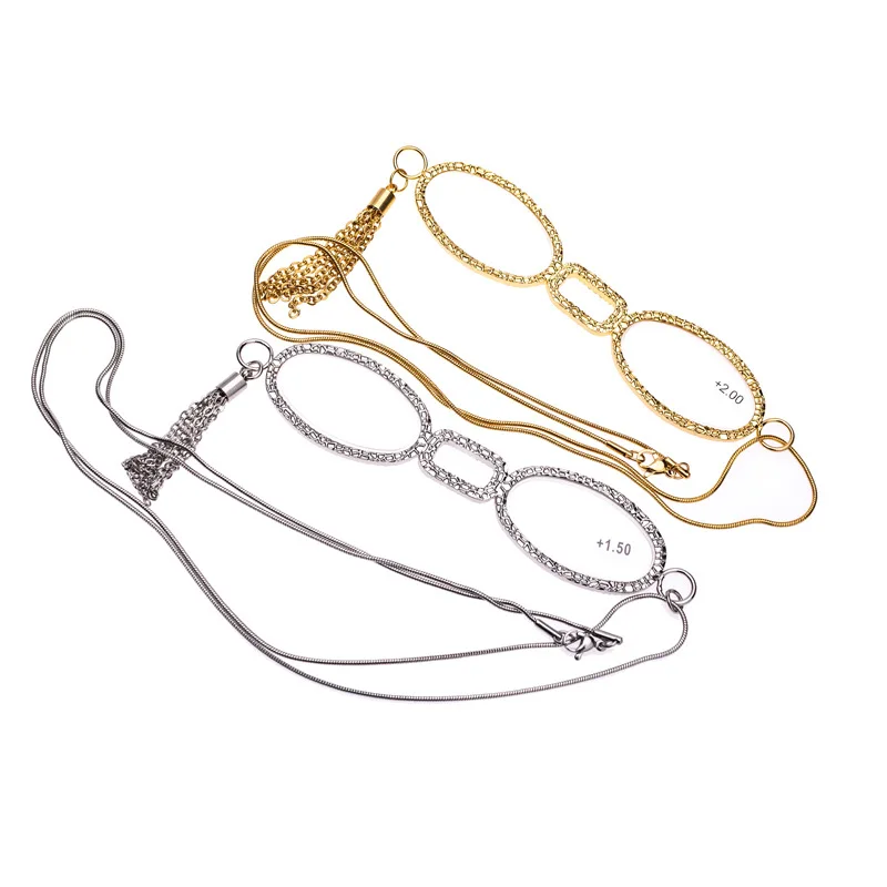 

Pendant-type reading glasses women holding portable fashion magnifying glasses reading newspapers neck-hanging reader