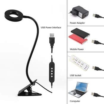 

7W 3 Modes Office USB Rechargeable LED Clip Light Bedroom Reading Lamp Headboard Desk Eye Care Study Room Flexible Gooseneck