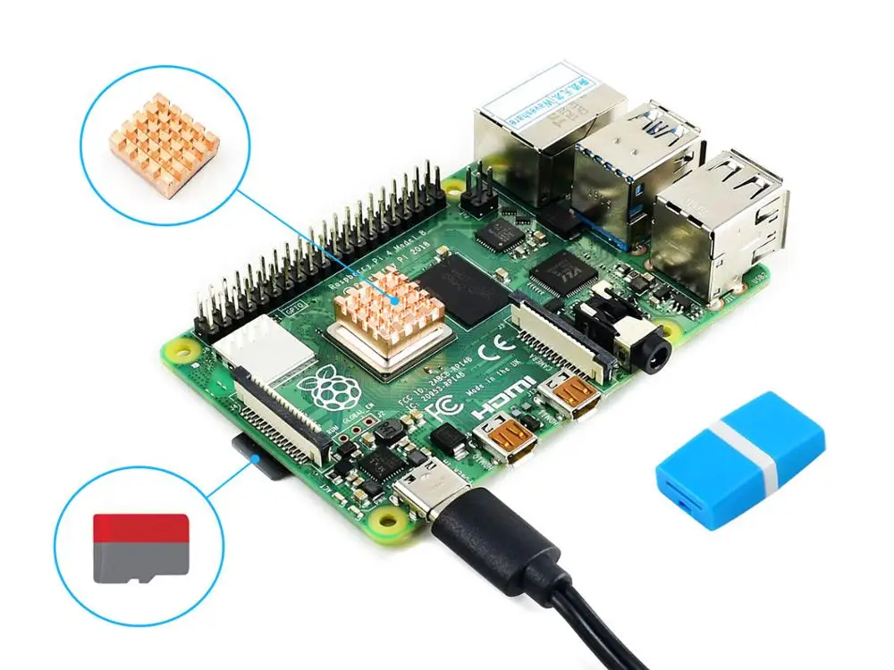 Raspberry Pi 4 Модель B стартовый комплект, основные части