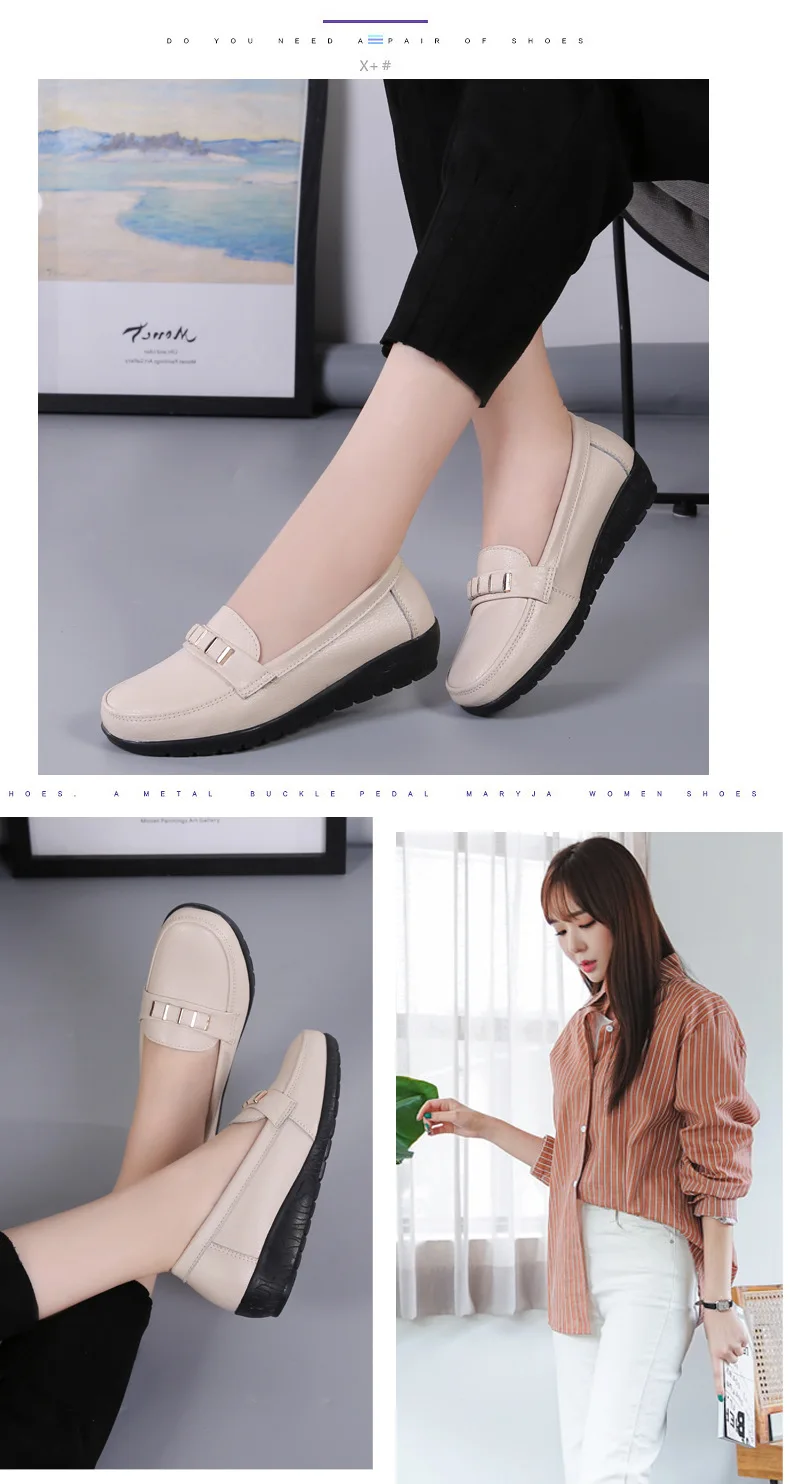 Women shoes genuine leather loafers non-slip solid color casual shoes ladies 2022 new fashion flats woman shoes zapatos de mujer