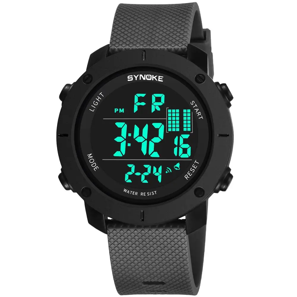 SYNOKE, мужские спортивные цифровые часы, светодиодный водостойкий хронограф, будильник, мужские цифровые часы, мужские наручные часы - Цвет: Gray 9658