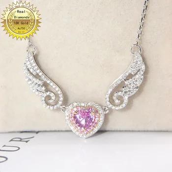 شراء18K عقد ذهب التورمالين الوردي الطبيعي 0.4ct و 035ct الماس قلادة