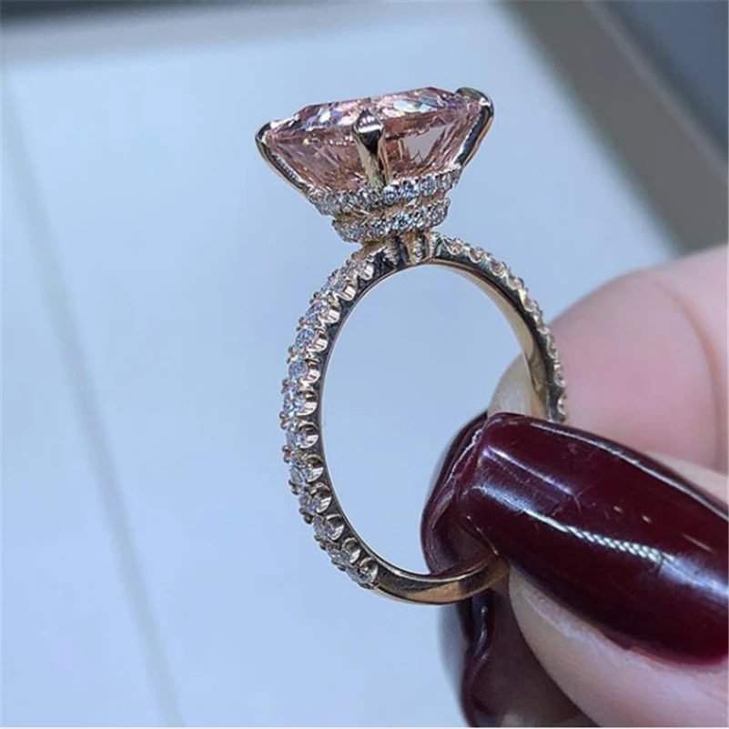 14K biżuteria z różowego złota naturalny połysk Moissanite pierścień dla kobiet Anillos De Bizuteria srebro 925 biżuteria luksusowe biżuteria pierścionki Box