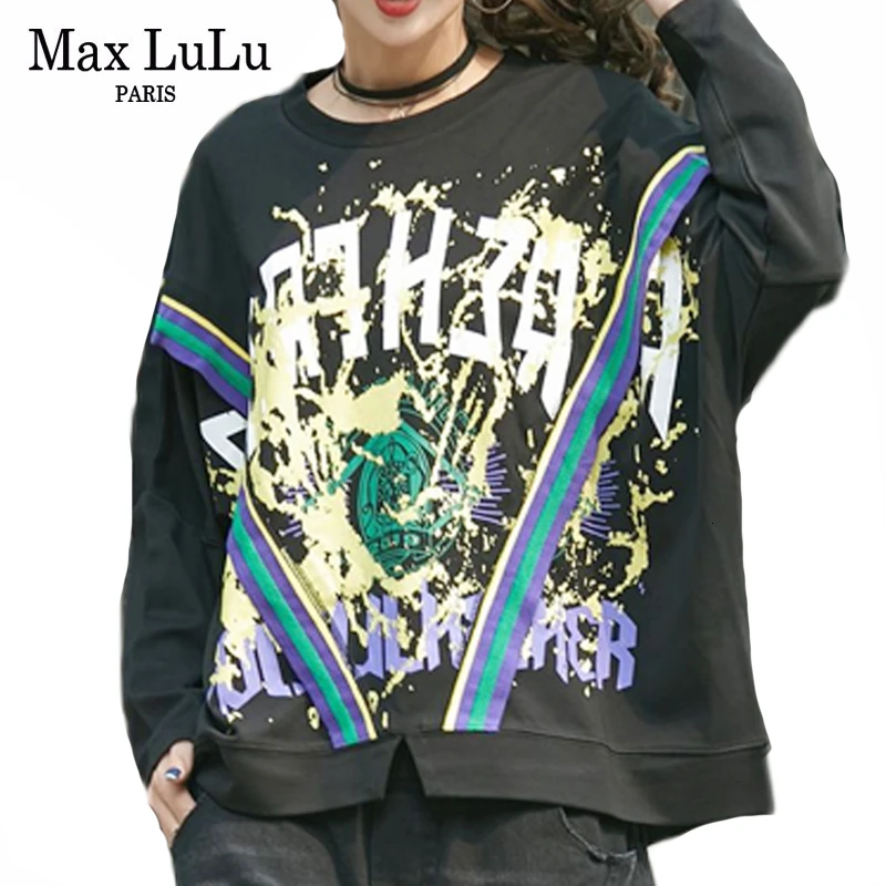 Max LuLu Весенняя уличная Корейская Роскошная модная женская панк-футболка, женские свободные футболки с принтом, винтажная одежда с принтом размера плюс