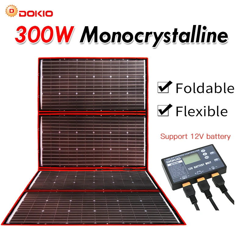 Panel Solar Monocristalina 200w Panel Solar DOKIO 200W Plegable - Monocristalino Con USB (Para Camping/Caravanas) Placas Solares Portatiles