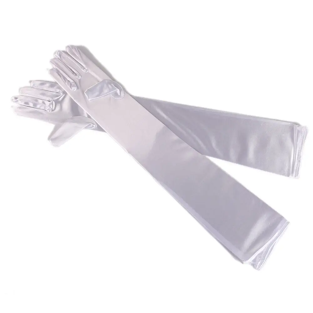 White Stretchy Satin Wedding Bridal Opera Prom Party Fancy Dress Gloves dropshipping！1 pair fashion women gloves long opera wedding bridal evening party glove
