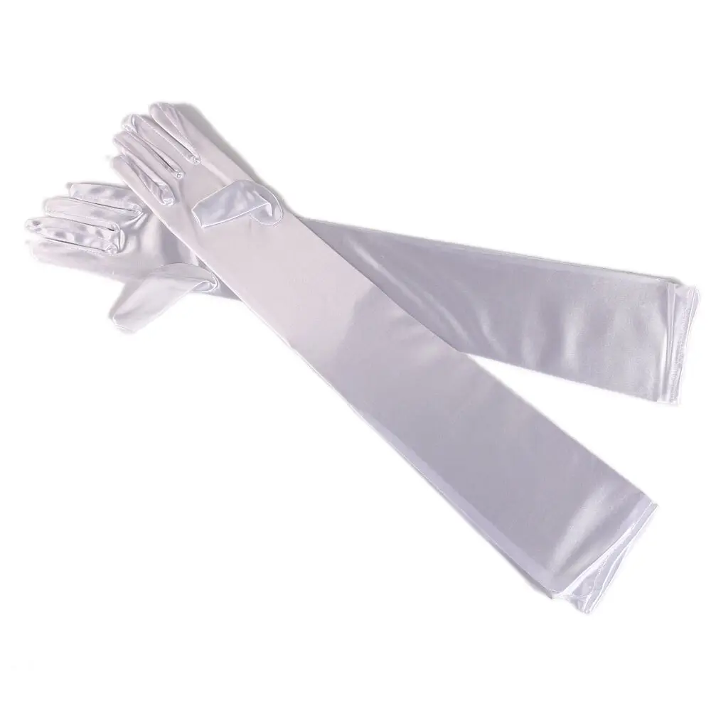 White Stretchy Satin Wedding Bridal Opera Prom Party Fancy Dress Gloves short stretch satin embroidered bead pleated gloves wedding accessories party prom cosplay performance casual bridal gloves