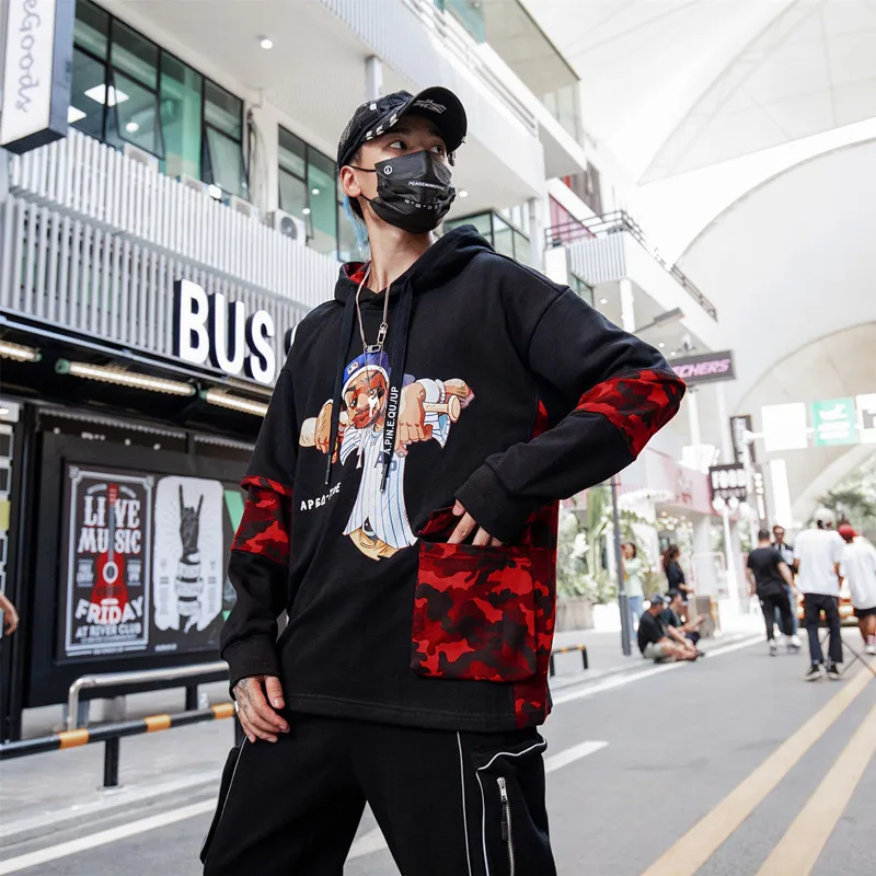 Мужские лоскутные толстовки уличная камуфляжная Толстовка Harajuku цветная толстовка с капюшоном модная Осенняя мужская HZ214