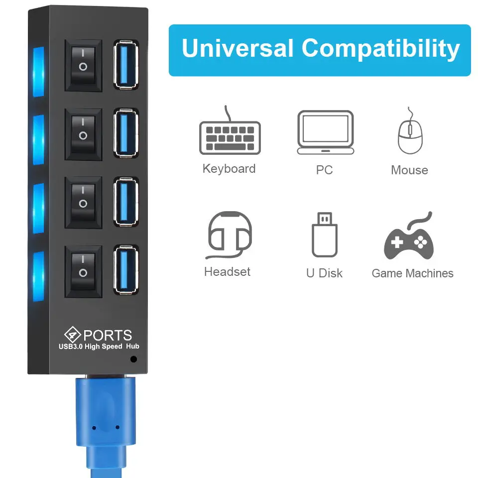 Velocidade Multi Splitter para pc e Laptop Usb 3.0 Hub Adaptador de Energia Expansor Múltiplo com Switch 5gbps Hab Uso Port Port Alta - Imagem 6