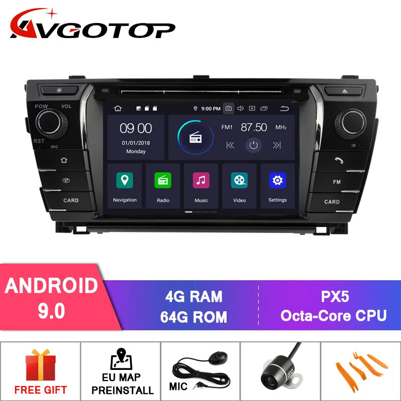 Perfect AVGOTOP Android 9.0 4GB+64GB CAR DVD PLAYER for TOYOTA COROLLA 2014  IPS HD Screen NAVIGATION 1
