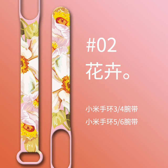 for Xiaomi Mi Band 6 5 4 3 Sport Bracelet Watch Silicone Wrist Flower strap For Xiaomi Band 6 5 4 3 Strap Miband 4 3 5 6
