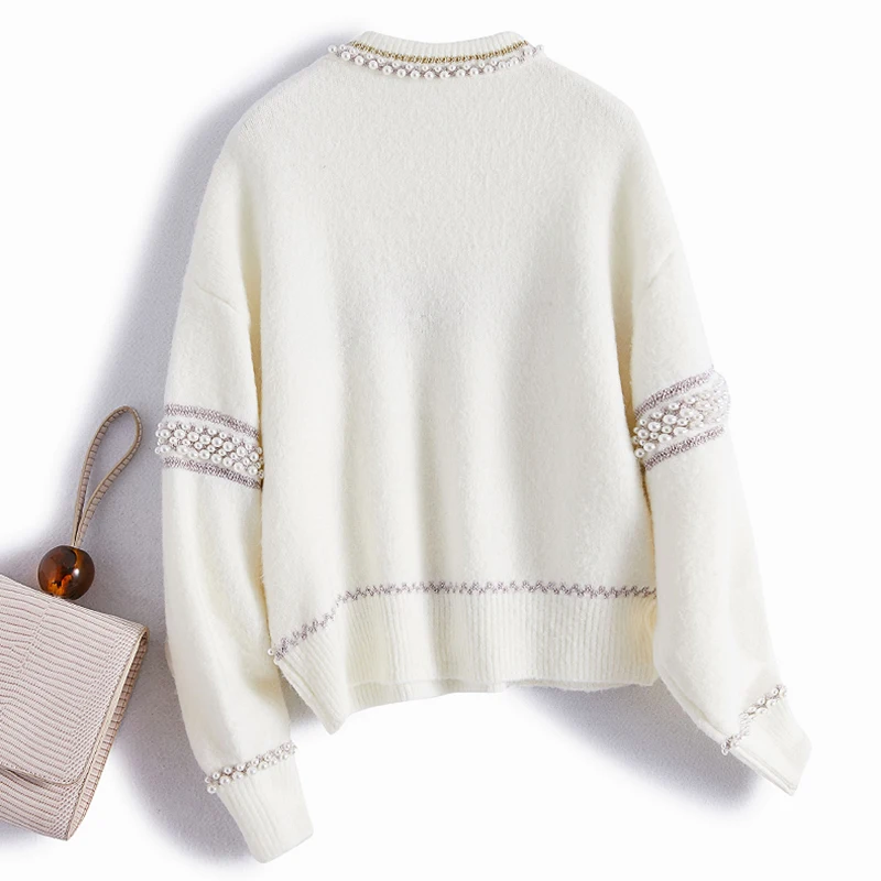 Billig Hohe Qualität frauen Kurze Pullover Pullover Weibliche Perle Perlen Warmen dicken Winter Gestrickte Übergroßen Pullover C 486