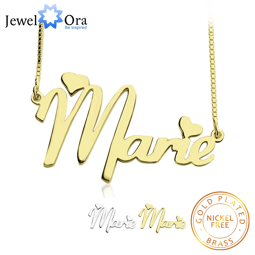 

Personalized Nameplate Necklace with Heart Custom Jewelry Russian Hebrew Name Copper Necklace Gift for Girls (JewelOra NE102044)