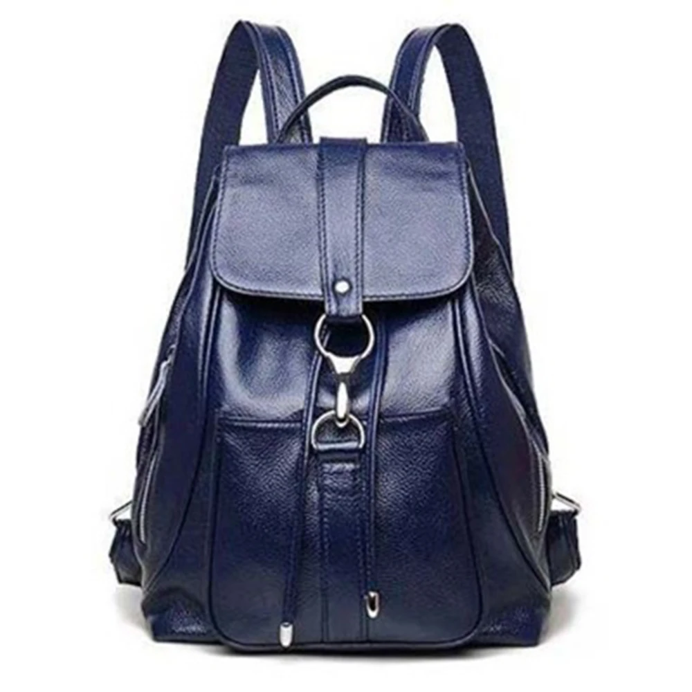 BLUE Женский рюкзак из натуральной кожи; сезон осень-зима; Корейская версия первого слоя; модные водонепроницаемые сумки - Цвет: BLUE