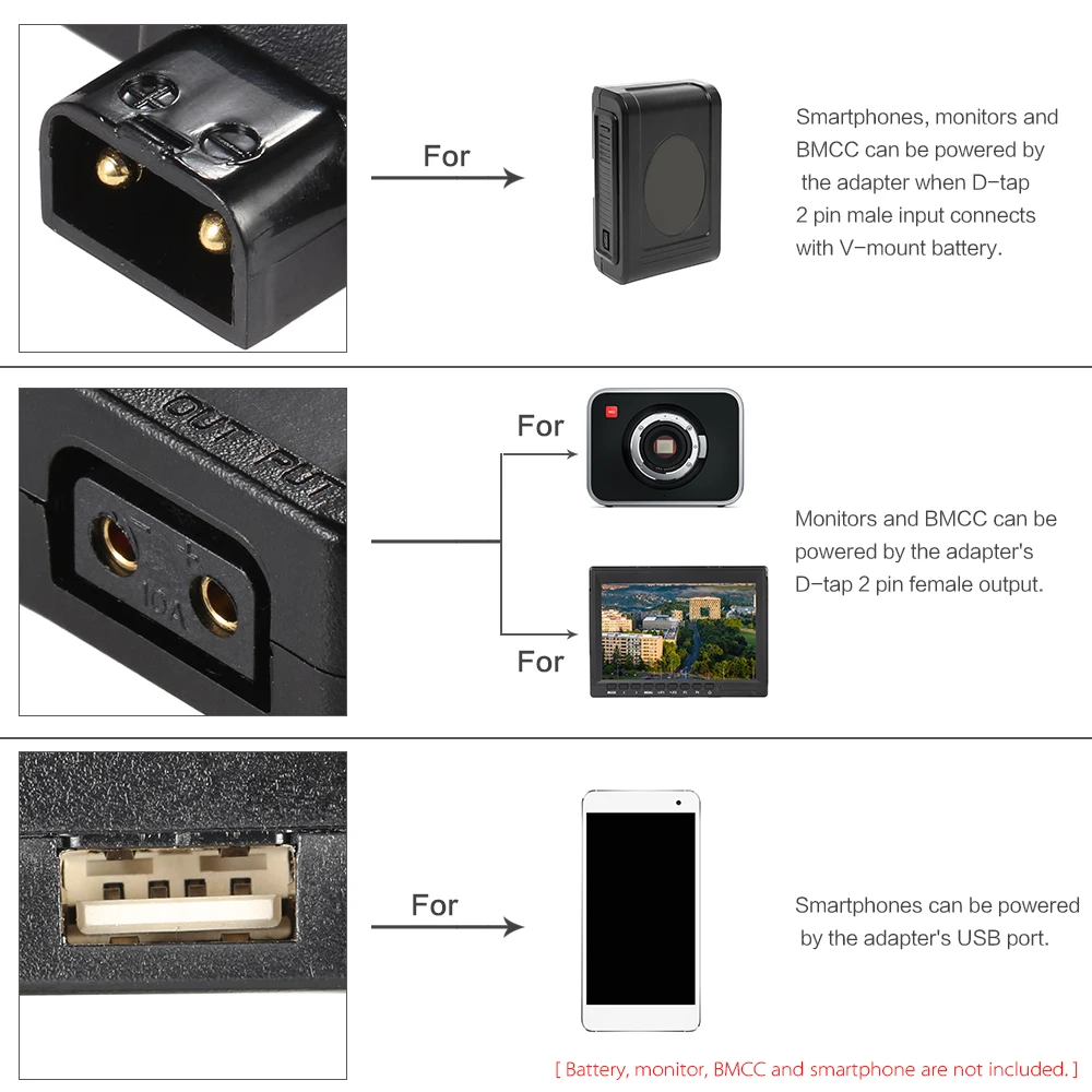 Usb-переходник Andoer D-Tap 5V для v-образного крепления аккумулятора камеры видеокамеры для BMCC монитора смартфона usb-переходник