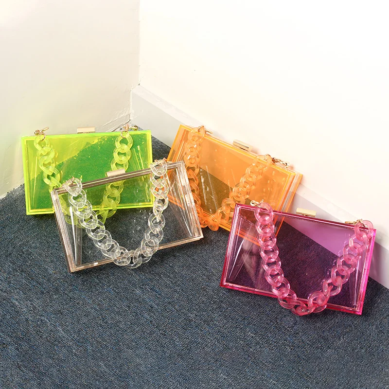 

2020 New Style Female Fashion Transparent Acrylic Box Bag Chain Cross-body Bag Creative Celebrity Square Evening Bags Girl Party