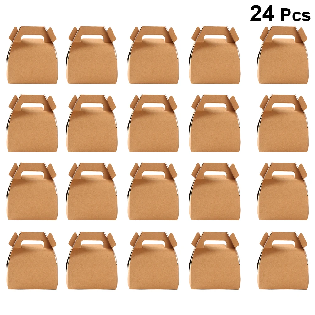 

24pcs Portable Cake Box With Handle Baking Biscuits Packing Boxes Paper Cupcake Container DIY Gift Box Sweet Case Party Supplies