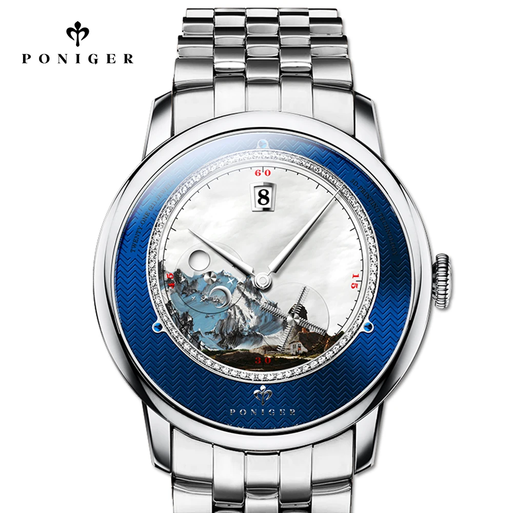 Poniger 3D Design Men Mechanical Watch Vintage Seagull Automatic Men Watch Leather 50M Waterproof relógio masculino 2020 Luxury afbeelding