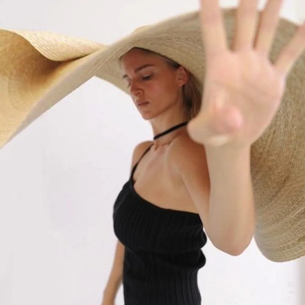 Летняя соломенная шляпа, соломенная шляпа для женщин с широкими полями, пляжная мода, большая шляпа от солнца, Пляжная Солнцезащитная Складная соломенная Кепка