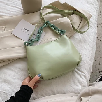 

Acrylic Chain Solid Color Small PU Leather Crossbody Bags For Women 2020 Simple Handbags Female Shoulder Bags Travel Bag #37