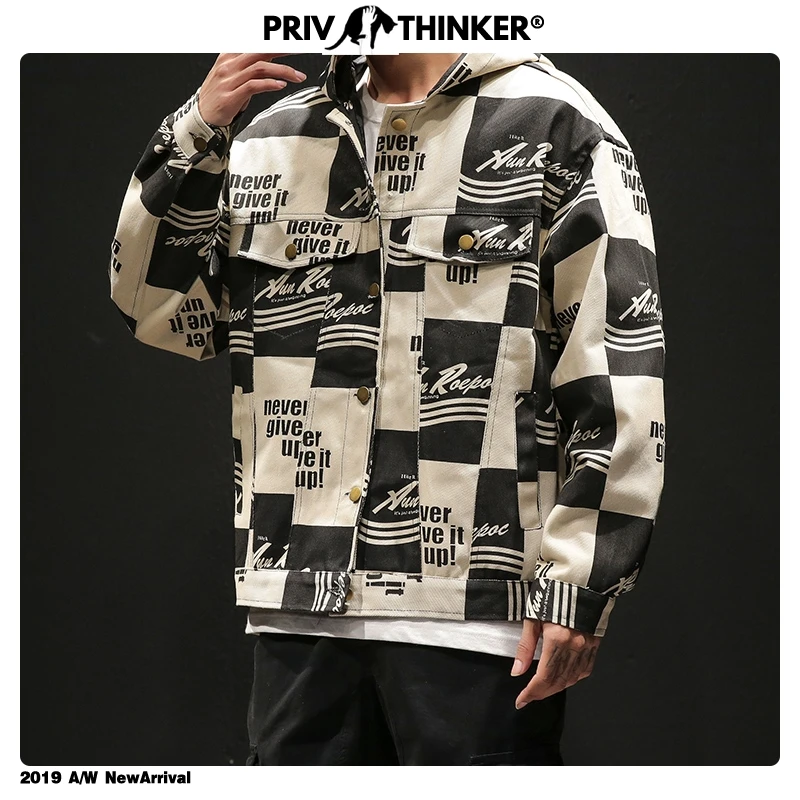 Privathinker уличный стиль сафари 2020 мужские куртки японский плед хлопок с капюшоном