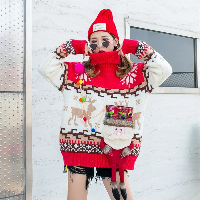 SexeMara/Новинка; модный Свободный Рождественский свитер с кисточками и героями мультфильмов;