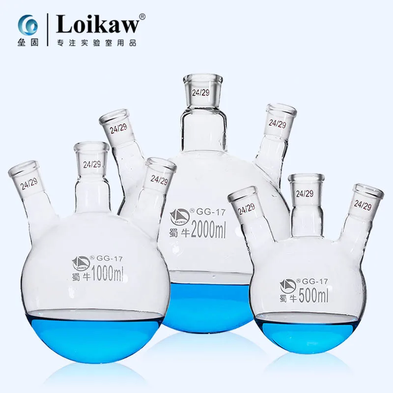 100/250/500/1000ml 19/26 24/29 Joint Boro. Glass Flask Round Bottom With 3 Necks For Laboratory School |