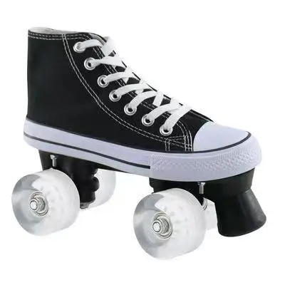 Canvas Adult Roller Skates Shoes for Men and Women Training Sneakers Double Row 4 Flash Wheels