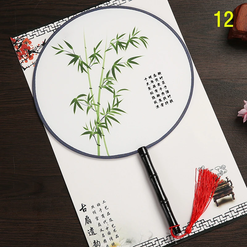 13 Colors Round Hand Fan Chinese Style Vintage Printing Silk Fan Wedding Party Dance Accessories