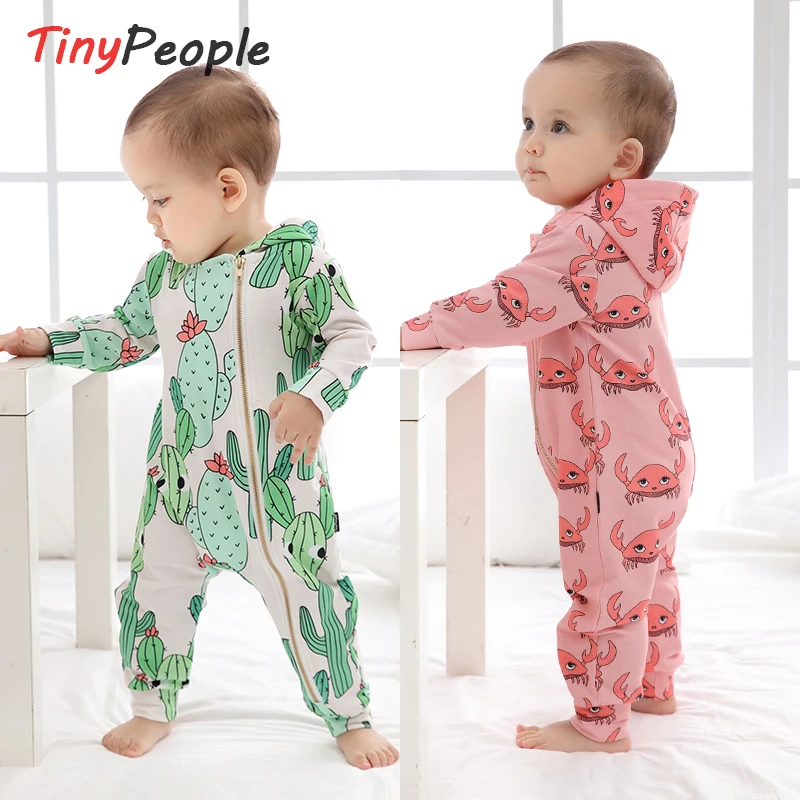Детский комбинезон TinyPeople Осенний хлопковый с капюшоном для новорожденных