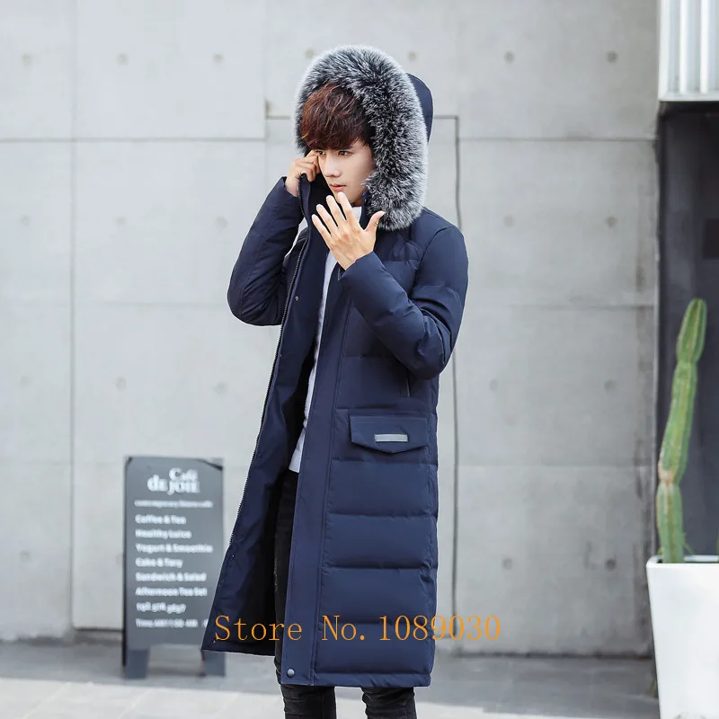 Зимняя одежда мужская длинная пуховая куртка Толстая теплая ветрозащитная теплая белая пуховая куртка с натуральным лисьим меховым воротником мужская зимняя куртка