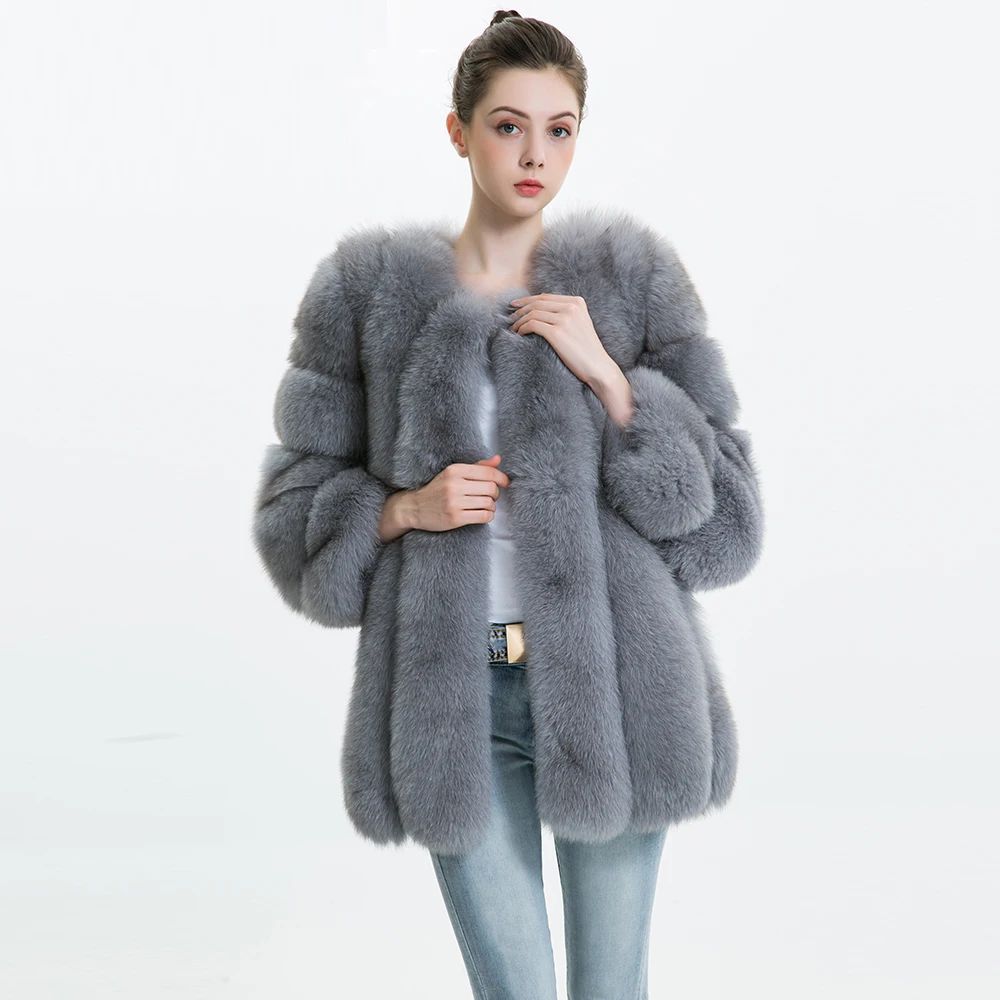 MAOMAOFUR пальто с натуральным лисьим мехом Женское зимнее модное пальто из натурального меха Женская длинная Роскошная Одежда Natrual куртка из лисьего меха