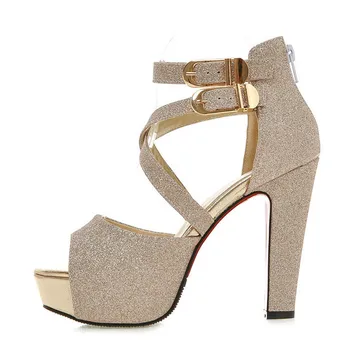 

YECHNE Women High Hooks Leather Sandals Women Silver Shoes Black Plus Size 32 Party Bridal Women High Hook Sandals