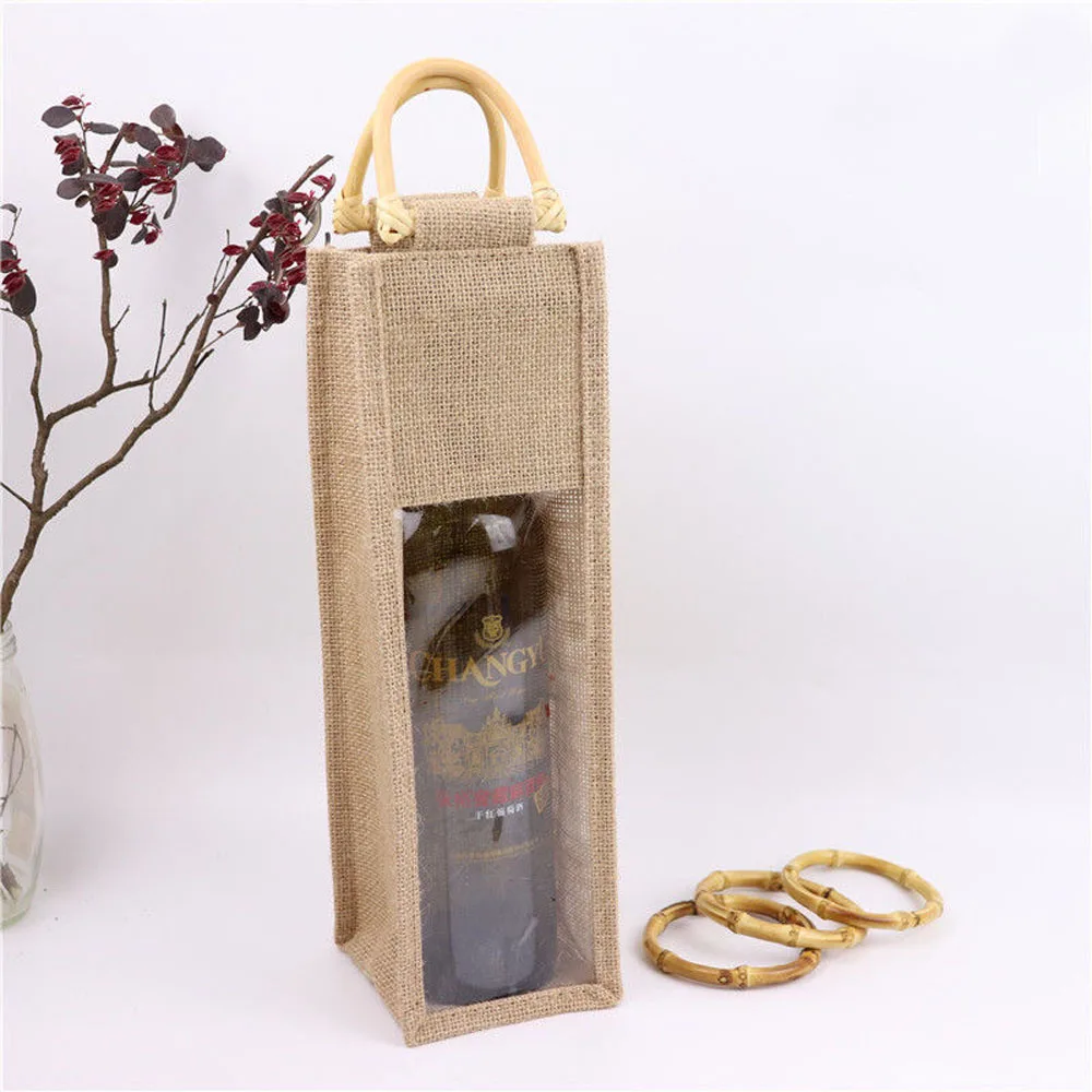 

Reusable Fashion Bag Wine Rack Beer Bottle Shopping Tote Bag Rack Washable Linen Wine Bag