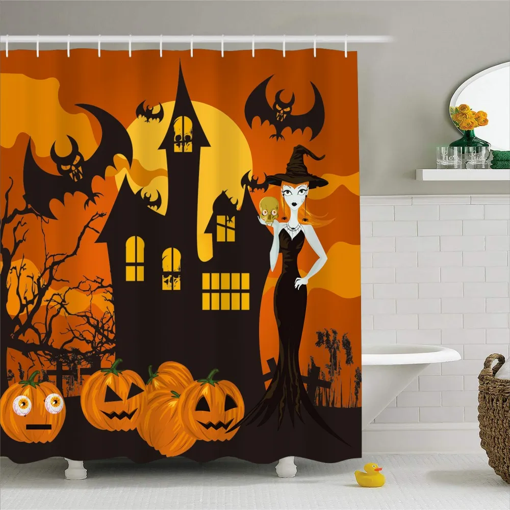 

Welcome to Night Castle Waterproof Polyester Shower Curtain with 12 Hooks Halloween Eve Bath Curtain Bathroom Decor 180x180cm