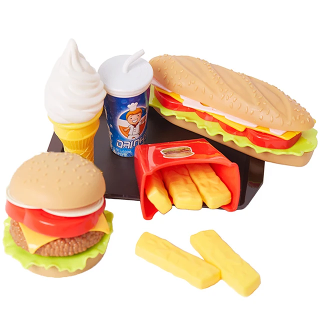 Children Pretend Simulation Food Toys Baby Play House Hamburger Hot dog French Fries Kitchen Set Toys Fast Food Educational Toys 1