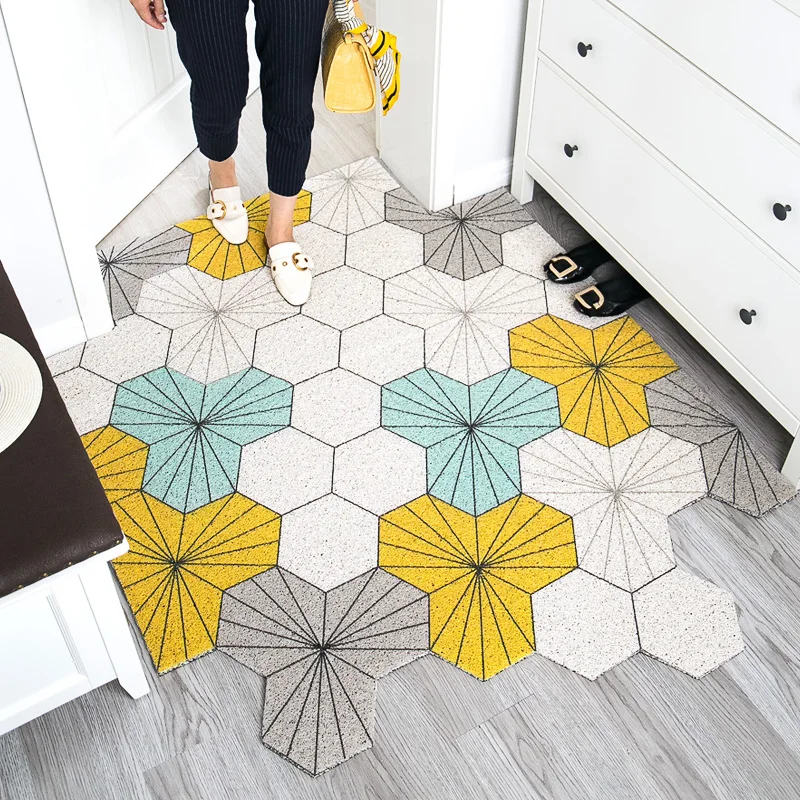 Nordic Colorful geometry Entrance hall carpet PVC wire loop mat INS Door Living room floor bathroom non-slip rug | Дом и сад