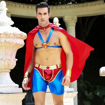 

Sexy Superman Men Superhero Cartoon Fashion Nightclub Fetish Gear Kinky Lingerie Cosplay Costume