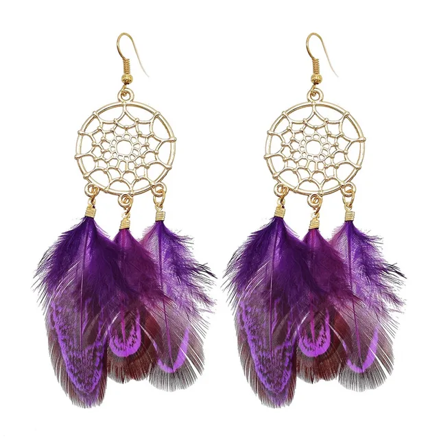 Fancy Hollow Dream Catcher Leaf Feather Shiny Crystals Drop Dangle Earrings For Women Party Jewelry Korean Hanging CZ Earrings Purple