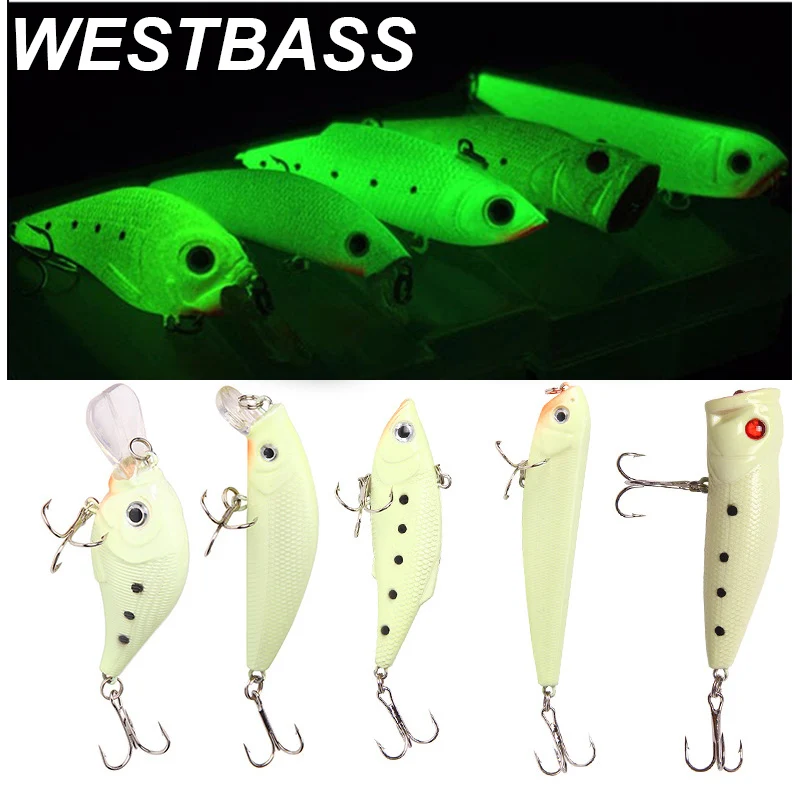 WESTBASS 1PCS Luminous Fishing Lure Crankbait Minnow Bait VIB Wobbler Sinking Pencil Swimbait Glow Hard Popper Dark Pesca Isca