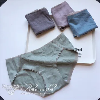 

SP&CITY Japan Simple Lace Edge Cotton Panties Sexy Women Lingerie Seamless Solid Period Underwear Striped Diamond Grain Briefs