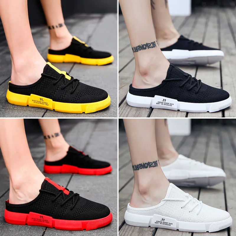 

Ban tuo xie Men's Summer Outdoor Anti-slip Sandals INS Canvas Slippers Men No Heel Lazy Sandals
