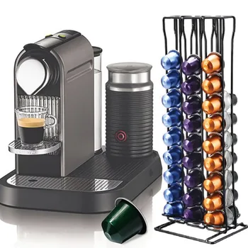 

The Wire Rack Sprayed With Plastic Can Hold 60 Pods For Nespresso Storage And Display,Stand For Cream Bottle Tide Pods.